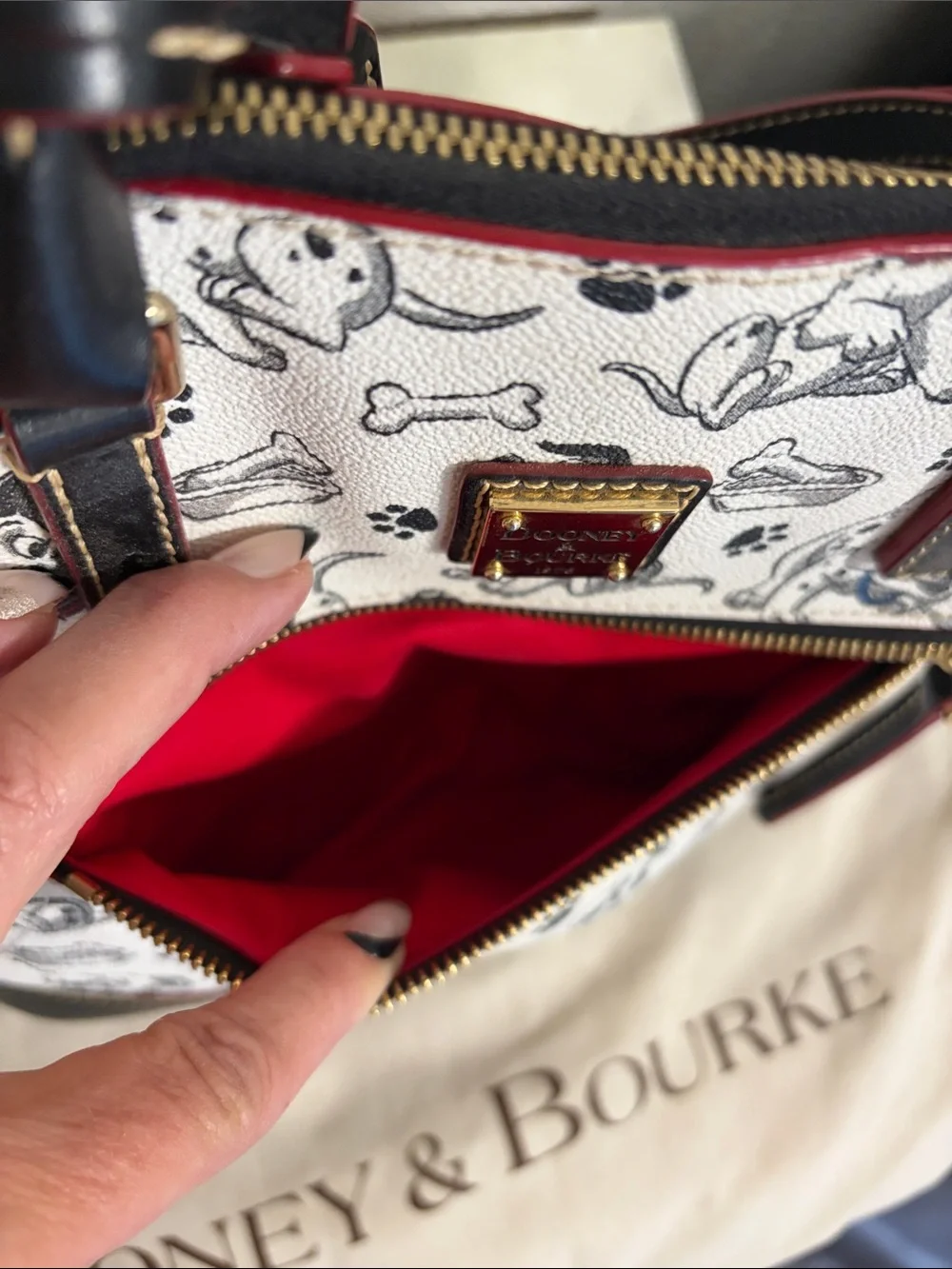 Dooney & Bourke Disney 101 Dalmatian Print Satchel with Red Trim - Picture 4 of 14